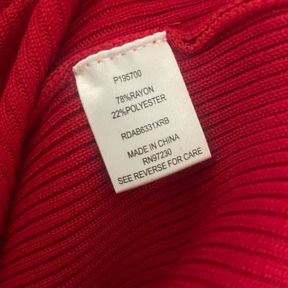 Almost Famous Sirencore Red Puff Shoulder Ribbed Midi Sweater Dress 1X